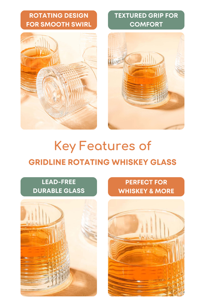 Gridline Rotating Whiskey Glass Set of 6 (170ml)