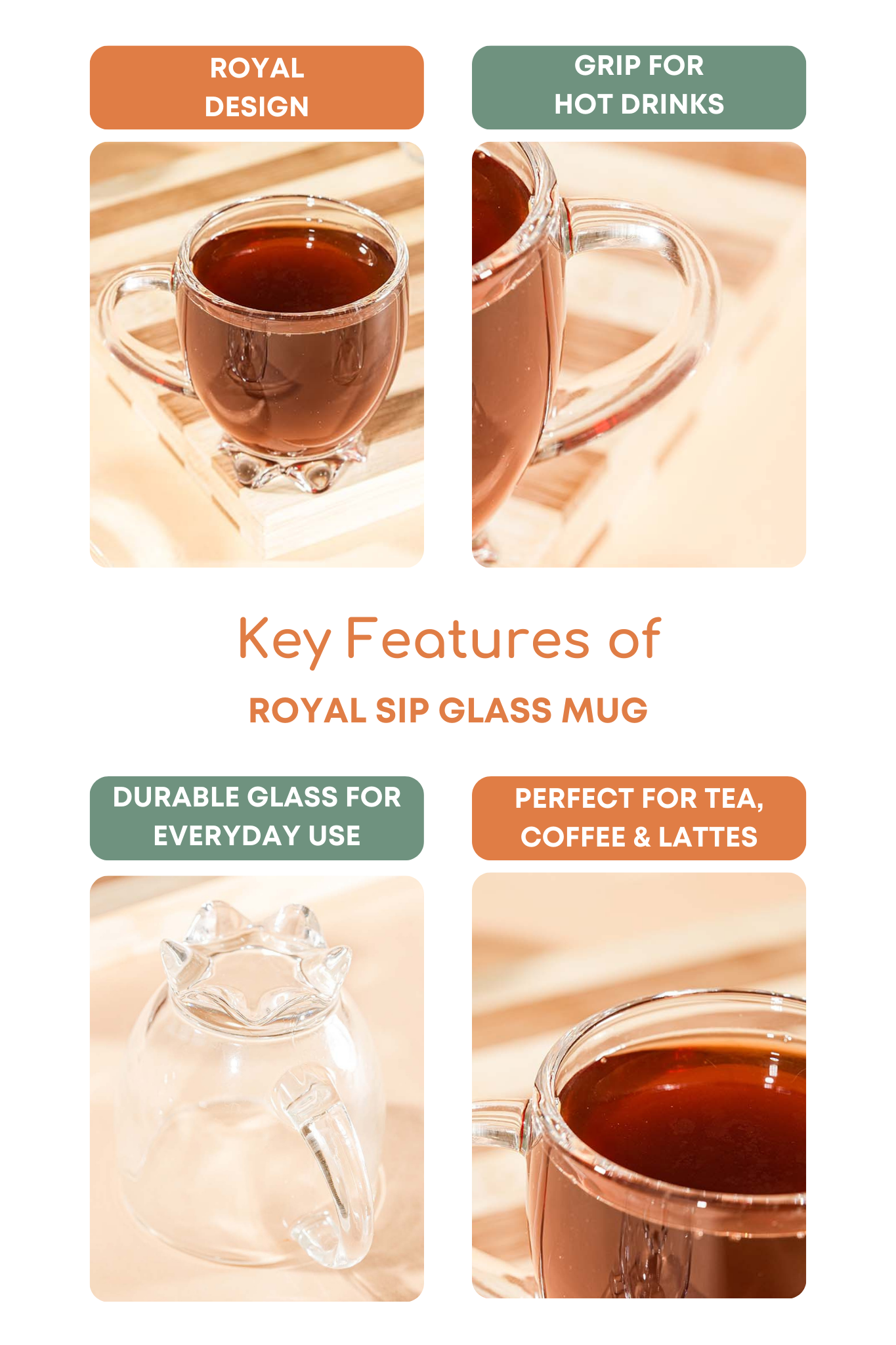Royal Sip Glass Mug Set of 6 (155ml)