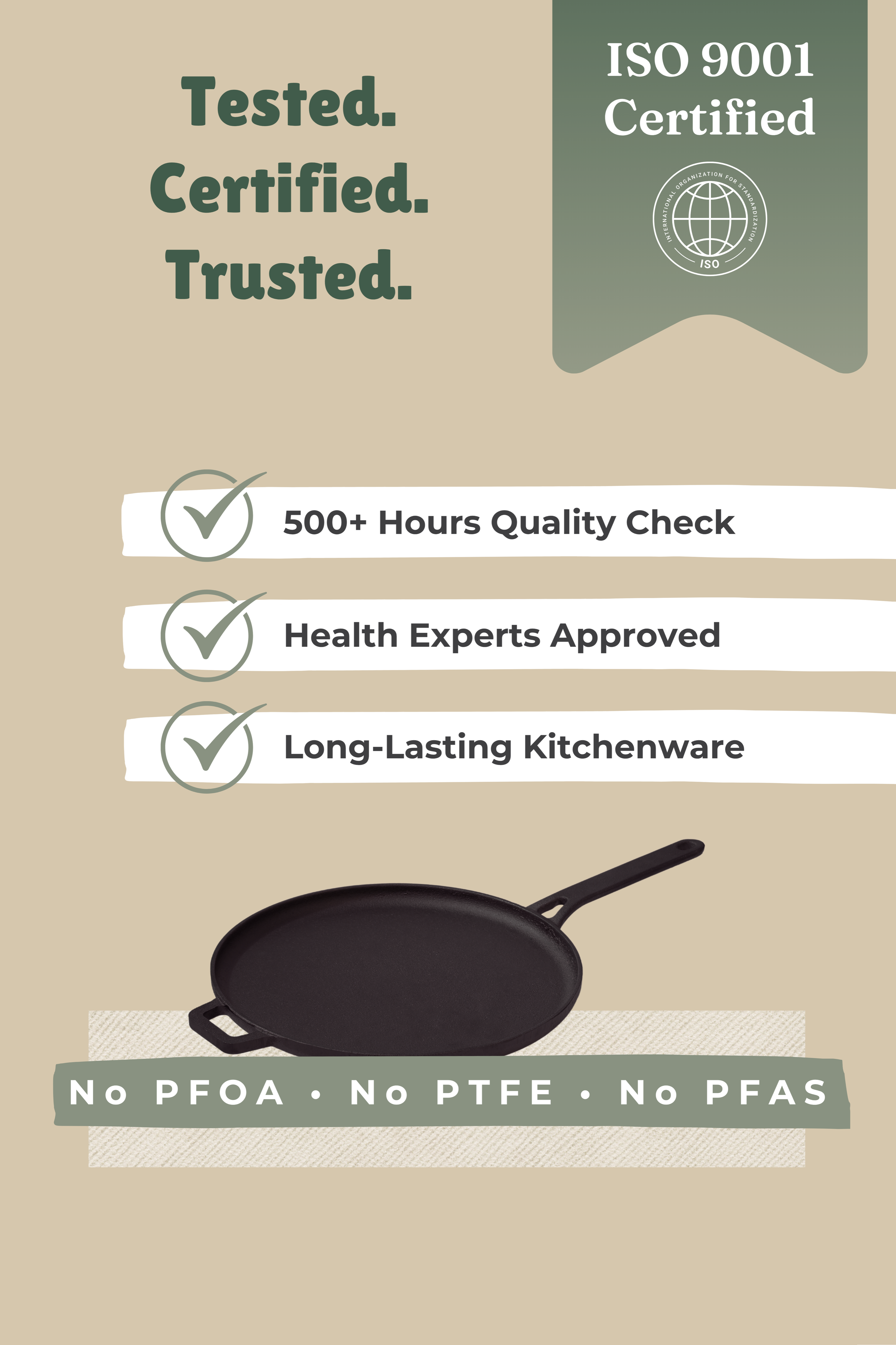 Cast Iron Dosa Tawa With Long Handle 30.5cm / 12 inch, Pre-seasoned, Naturally Nonstick, 100% Pure, Toxin-free, Gas & Induction