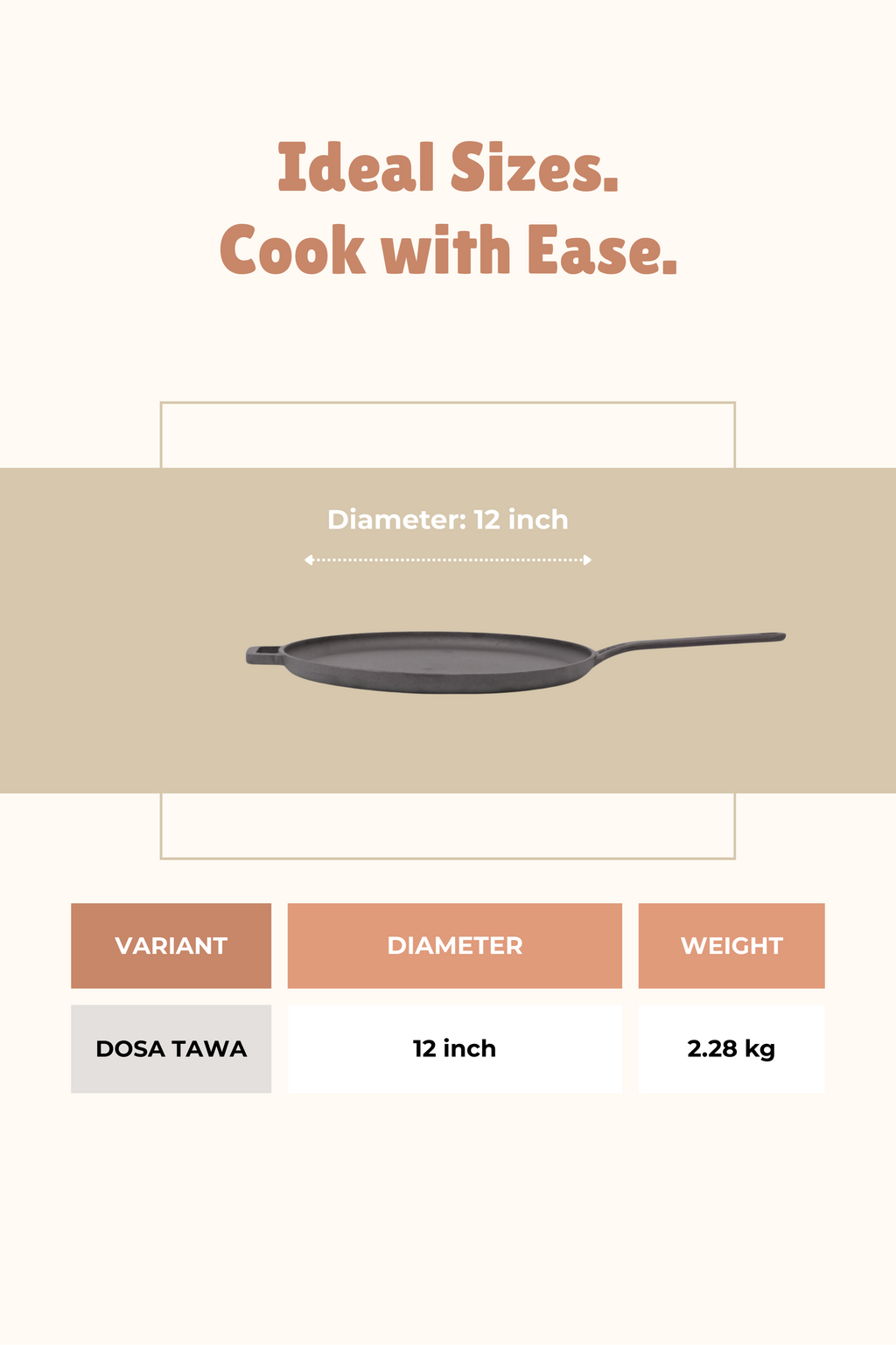 Cast Iron Dosa Tawa With Long Handle 30.5cm / 12 inch, Pre-seasoned, Naturally Nonstick, 100% Pure, Toxin-free, Gas & Induction