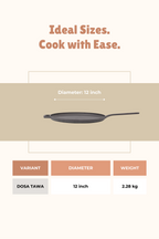 Cast Iron Dosa Tawa With Long Handle 30.5cm / 12 inch, Pre-seasoned, Naturally Nonstick, 100% Pure, Toxin-free, Gas & Induction