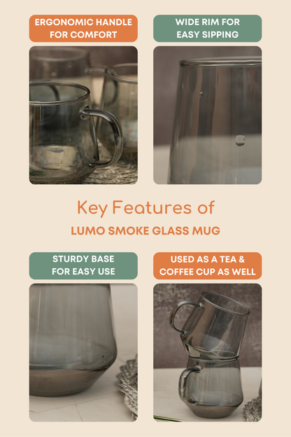 Lumo Smoke Glass Mug Set of 6 (420ml)