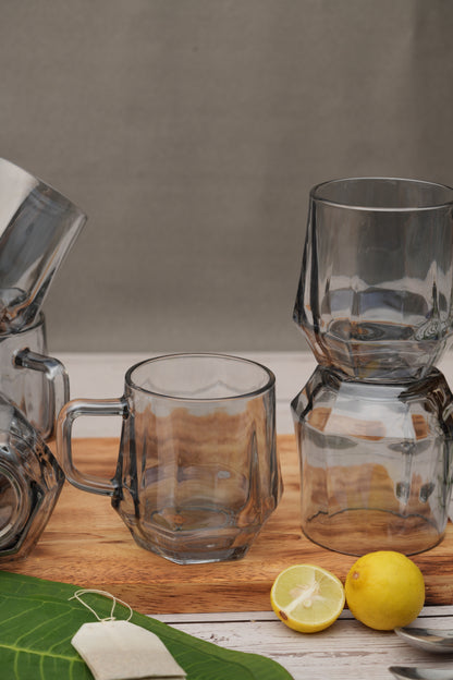 Midnight Hex Glass Mug Set of 6 (280ml)