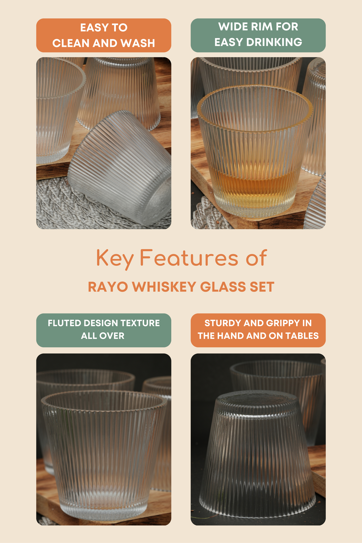 Rayo Whiskey Glass Set of 6 (290ml)