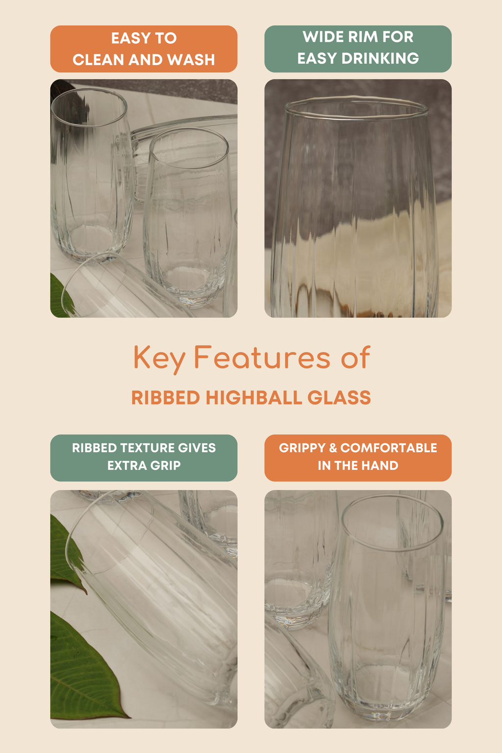 Ribbed Highball Glass Set of 6 (510ml)