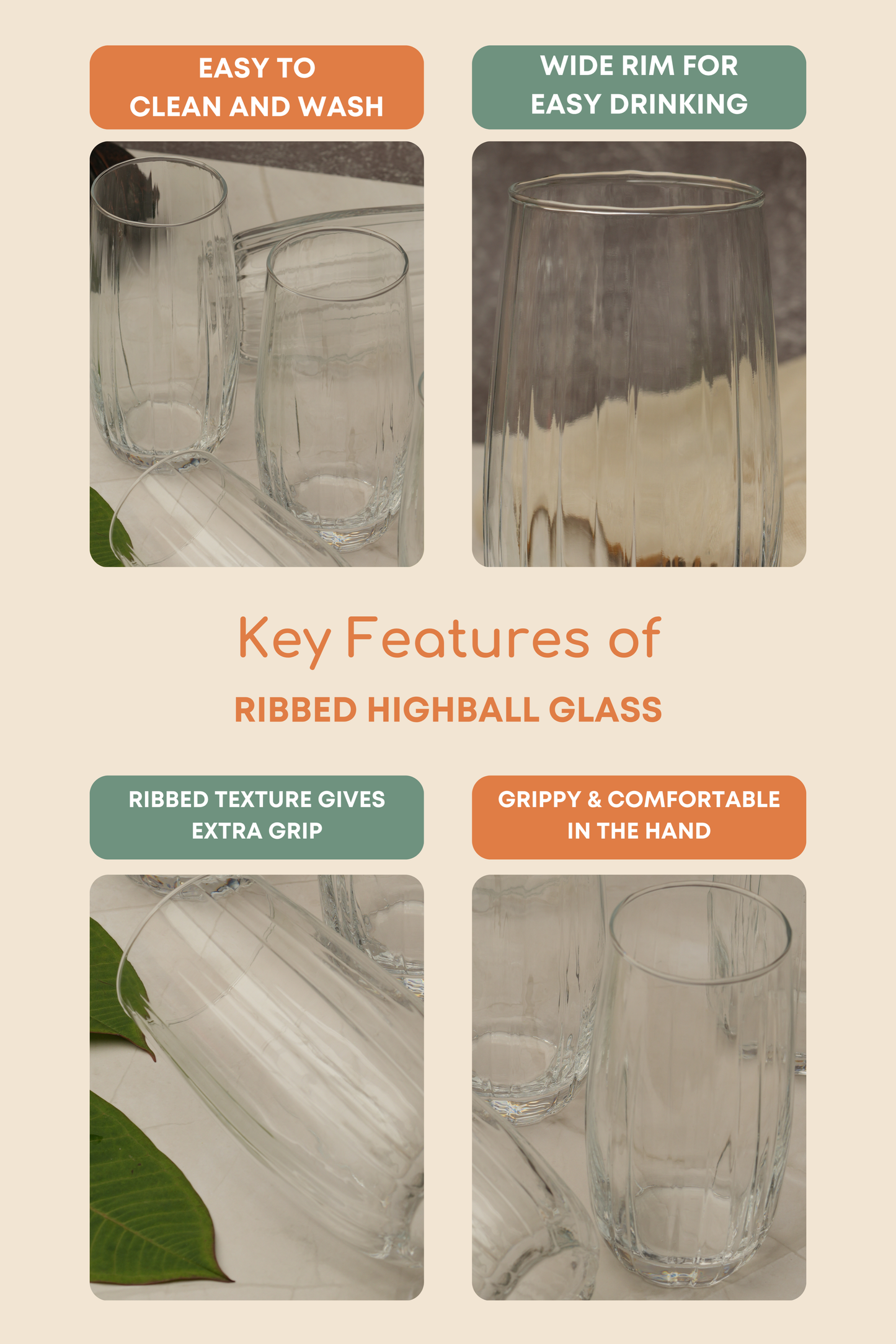 Ribbed Highball Glass Set of 6 (510ml)
