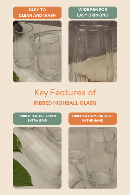 Ribbed Highball Glass Set of 6 (510ml)