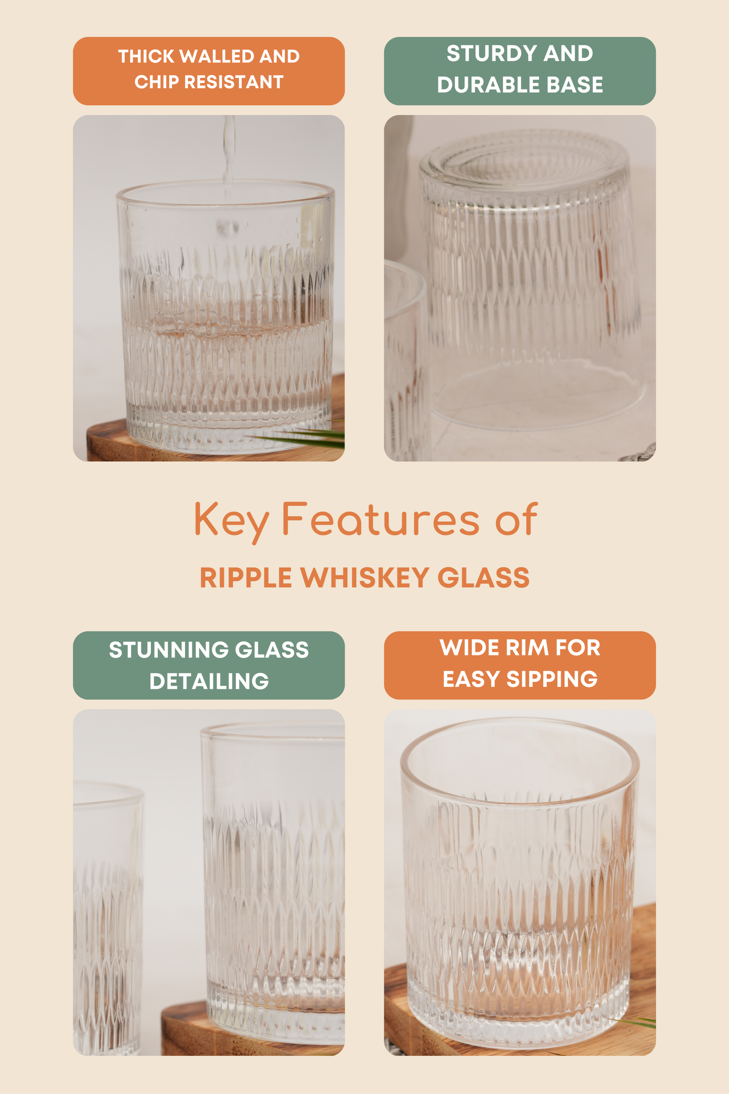 Ripple Whiskey Glass Set of 6 (340ml)