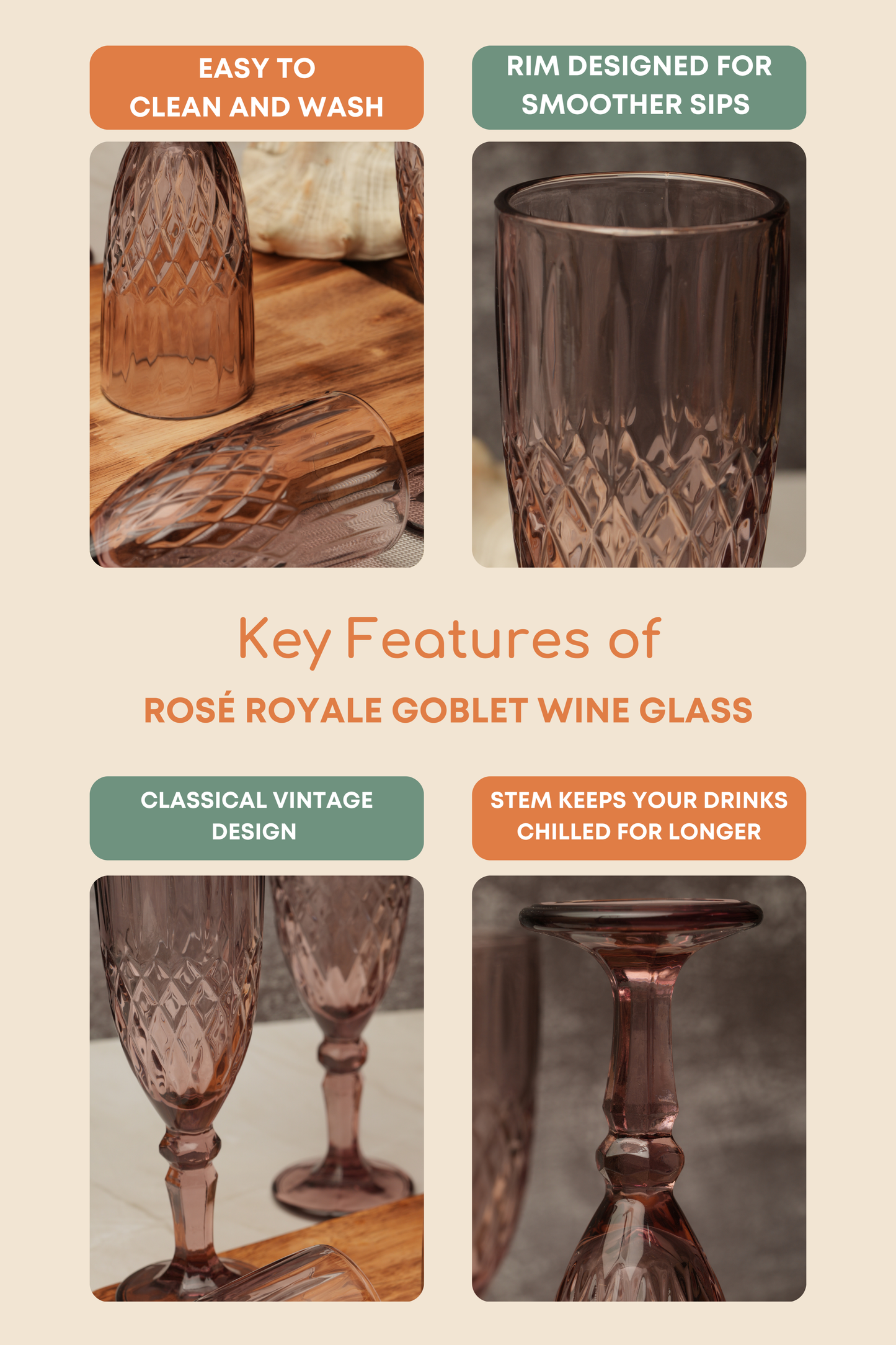 Rosé Royale Goblet Wine Glass Set of 6 (165ml)