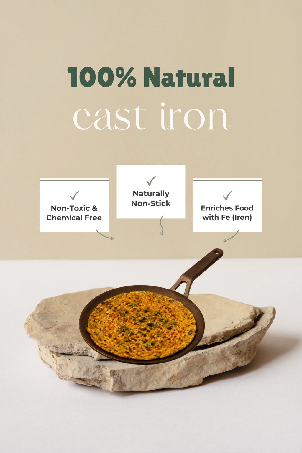 Cast Iron Concave Roti Tawa 25.5cm / 10 inch, Pre-seasoned, Nonstick, 100% Pure, Toxin-free