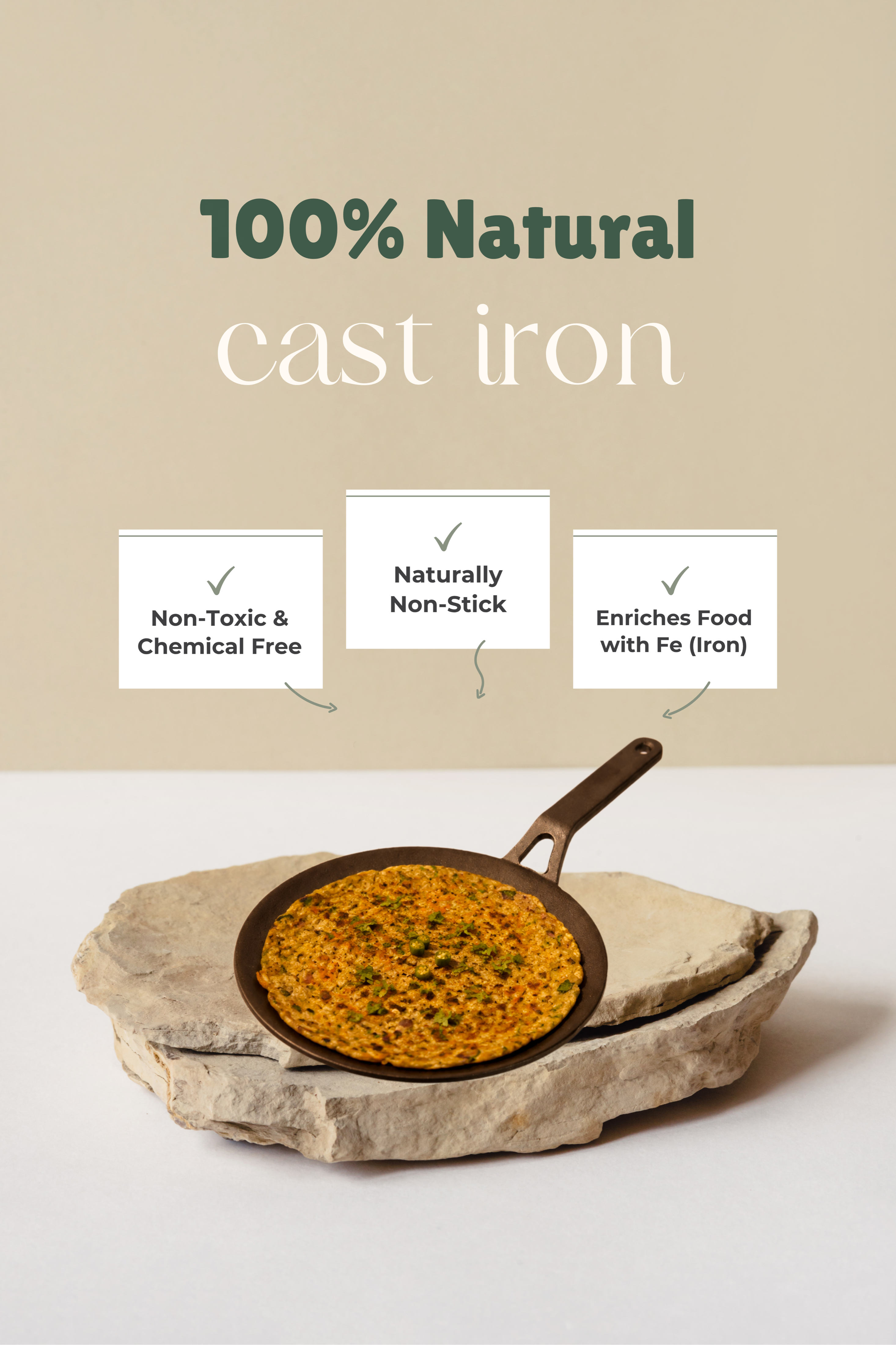 Cast Iron Concave Roti Tawa 25.5cm / 10 inch, Pre-seasoned, Nonstick, 100% Pure, Toxin-free