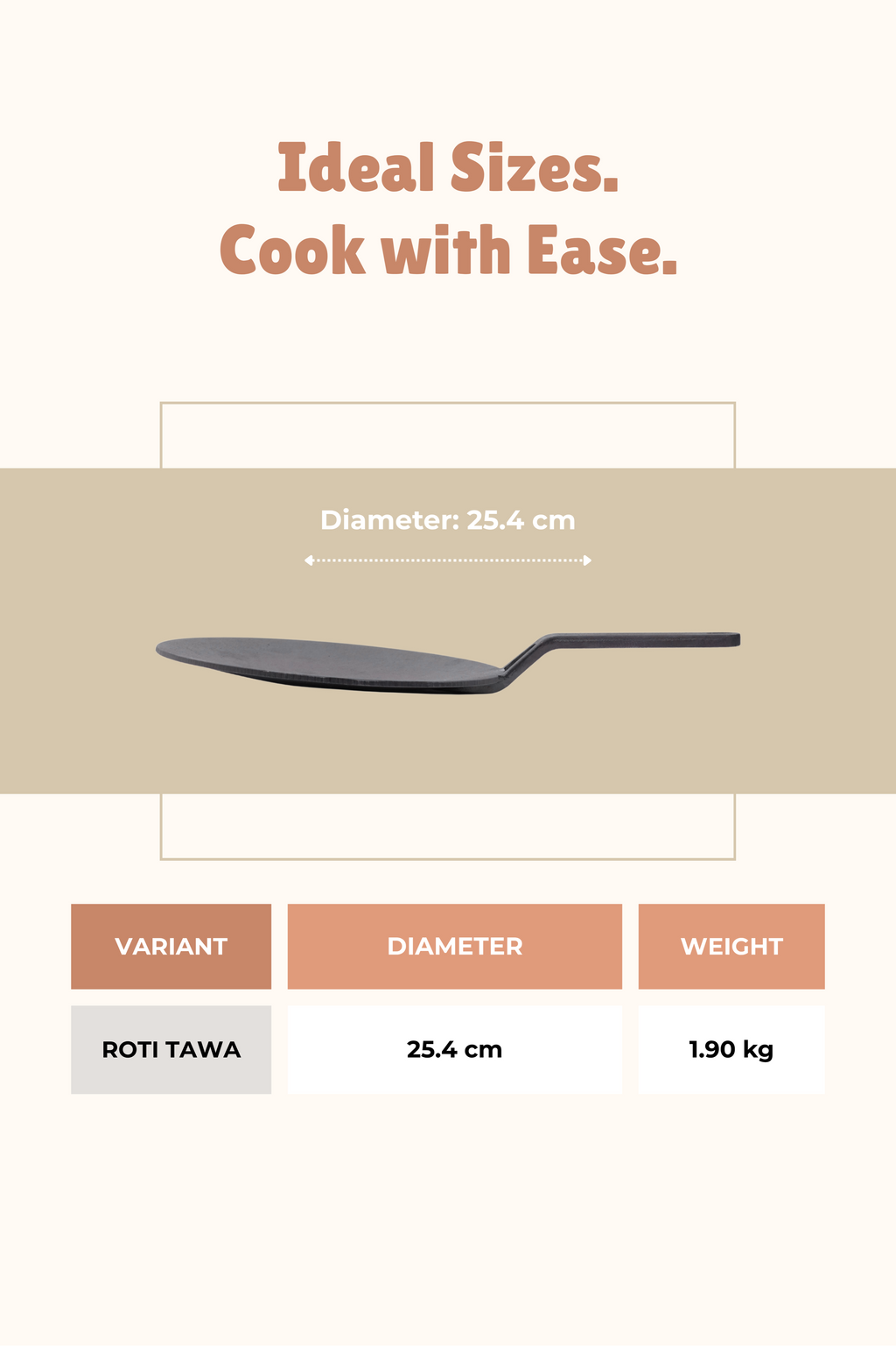 Cast Iron Concave Roti Tawa 25.5cm / 10 inch, Pre-seasoned, Nonstick, 100% Pure, Toxin-free