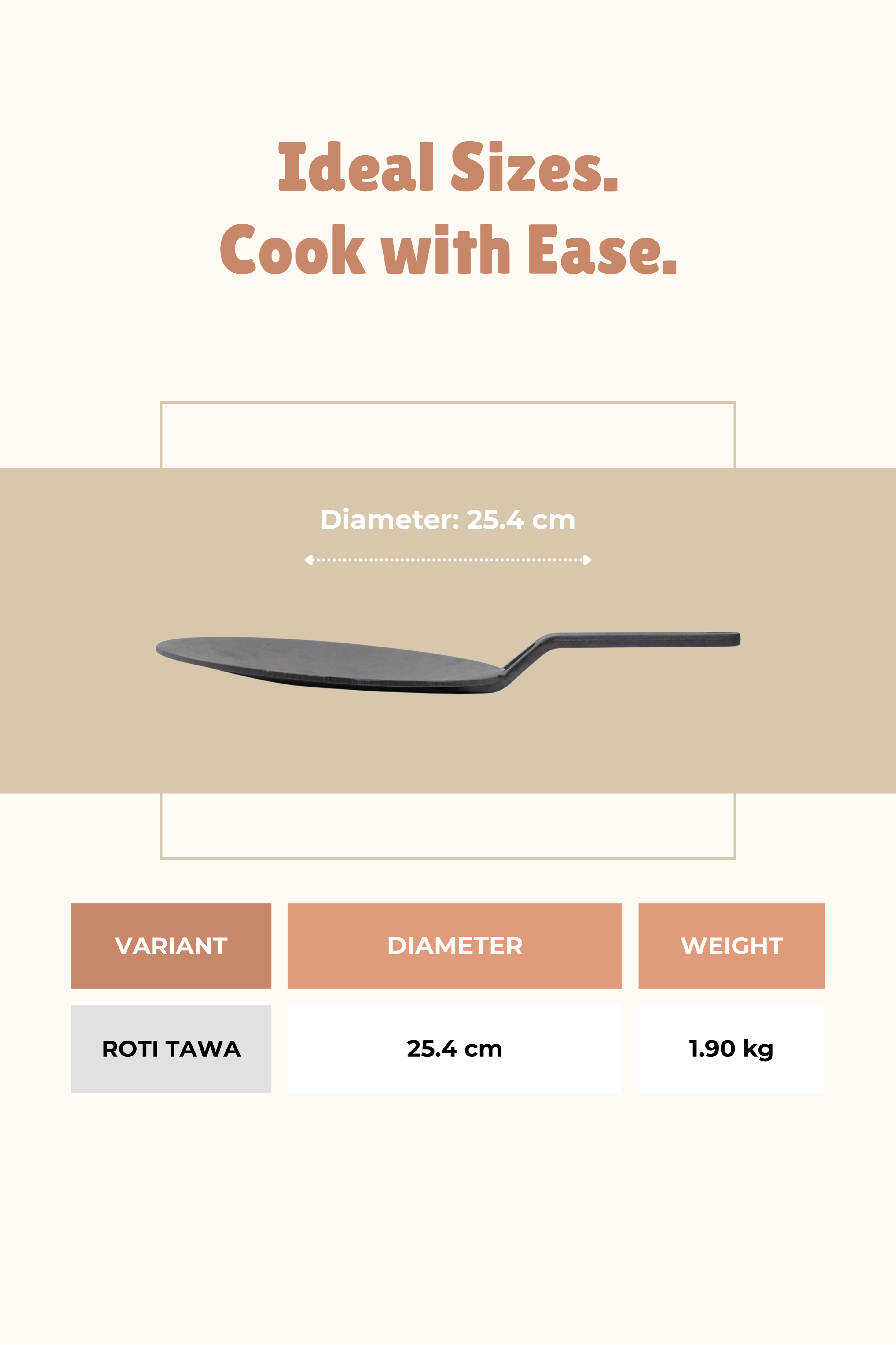 Cast Iron Concave Roti Tawa 25.5cm / 10 inch, Pre-seasoned, Nonstick, 100% Pure, Toxin-free