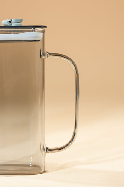 Smoke Cube Glass Tumbler with Glass Lid & Glass Straw Set of 2 (380ml)