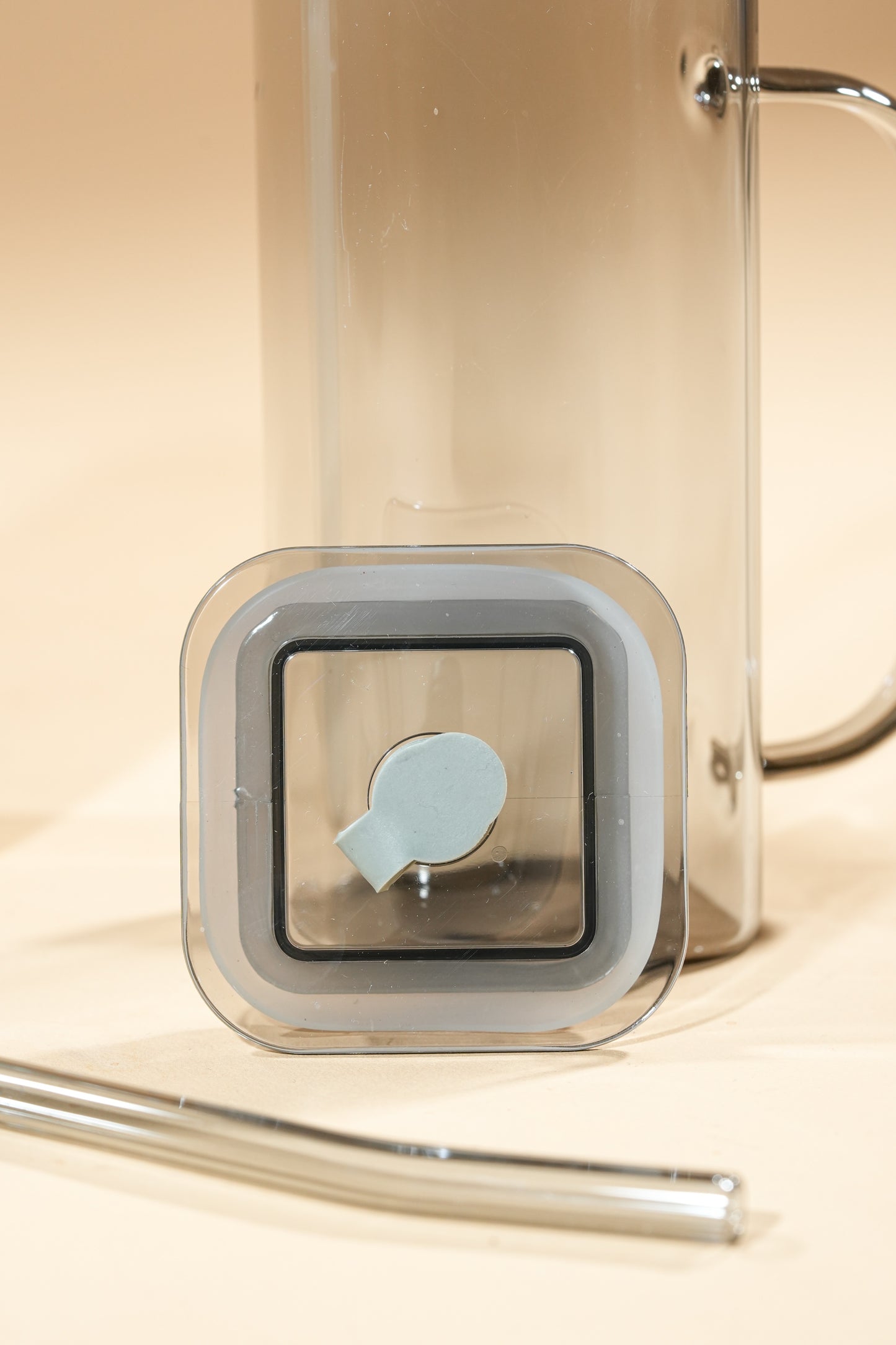 Smoke Cube Glass Tumbler with Glass Lid & Glass Straw Set of 2 (380ml)