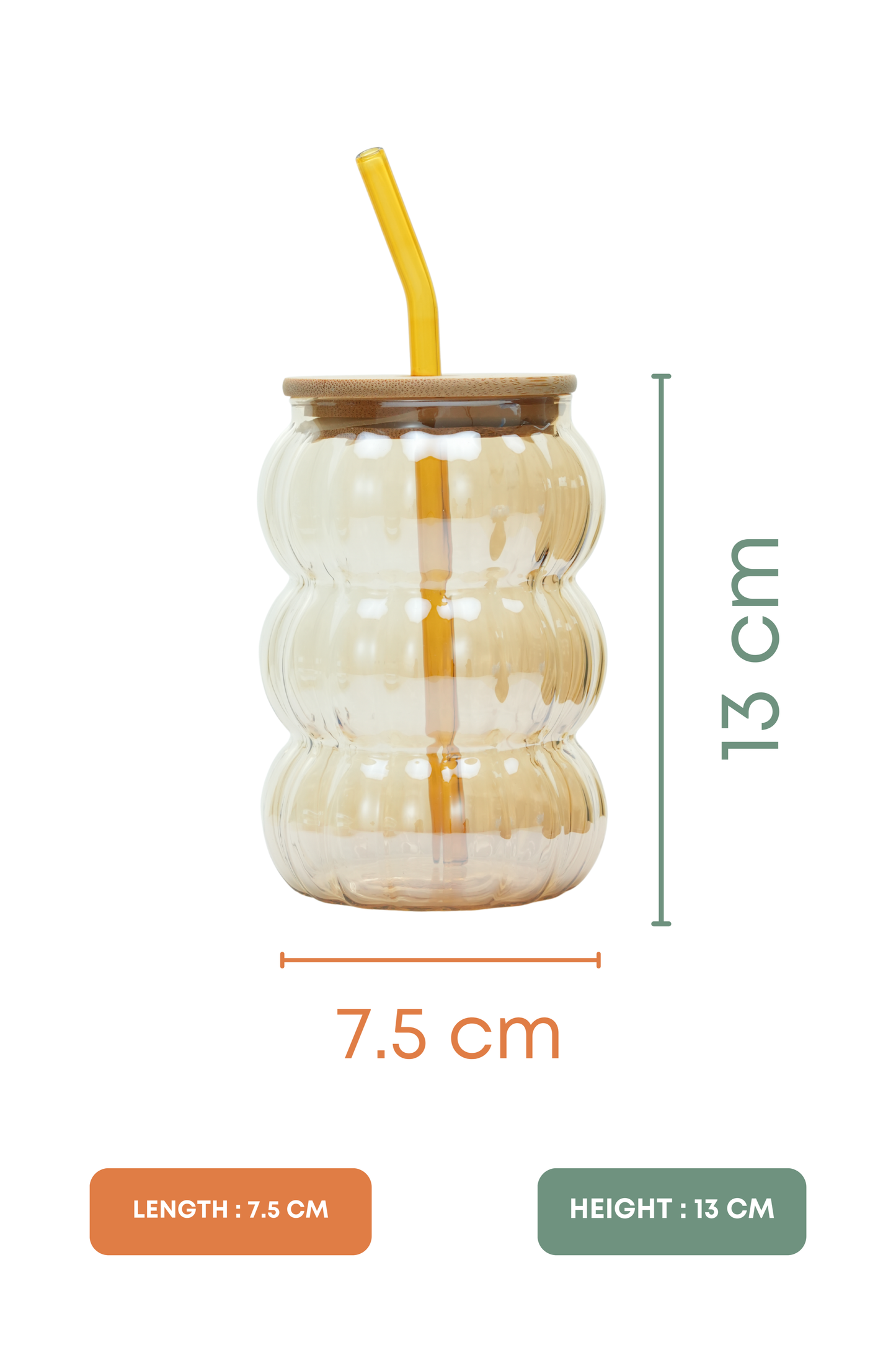 Amber Hive 2.0 Glass Tumbler with Wooden Lid & Glass Straw Set of 2 (600ml)
