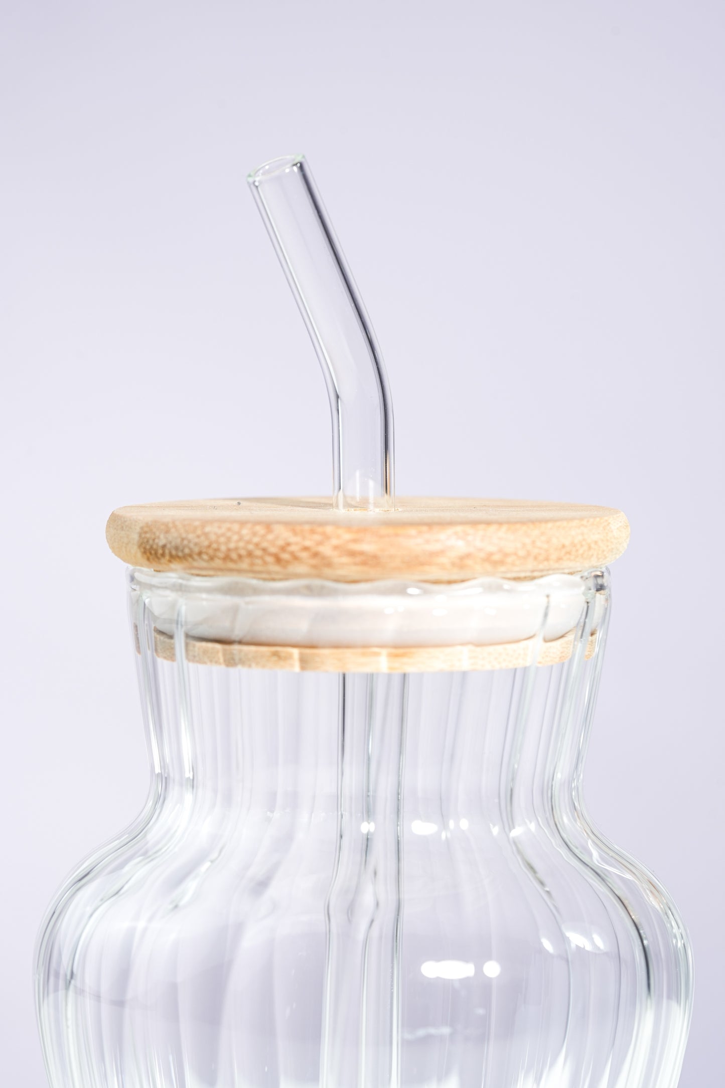 Vase Glass Tumbler with Wooden Lid & Glass Straw Set of 2 (450ml)
