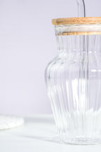 Vase Glass Tumbler with Wooden Lid & Glass Straw Set of 2 (450ml)
