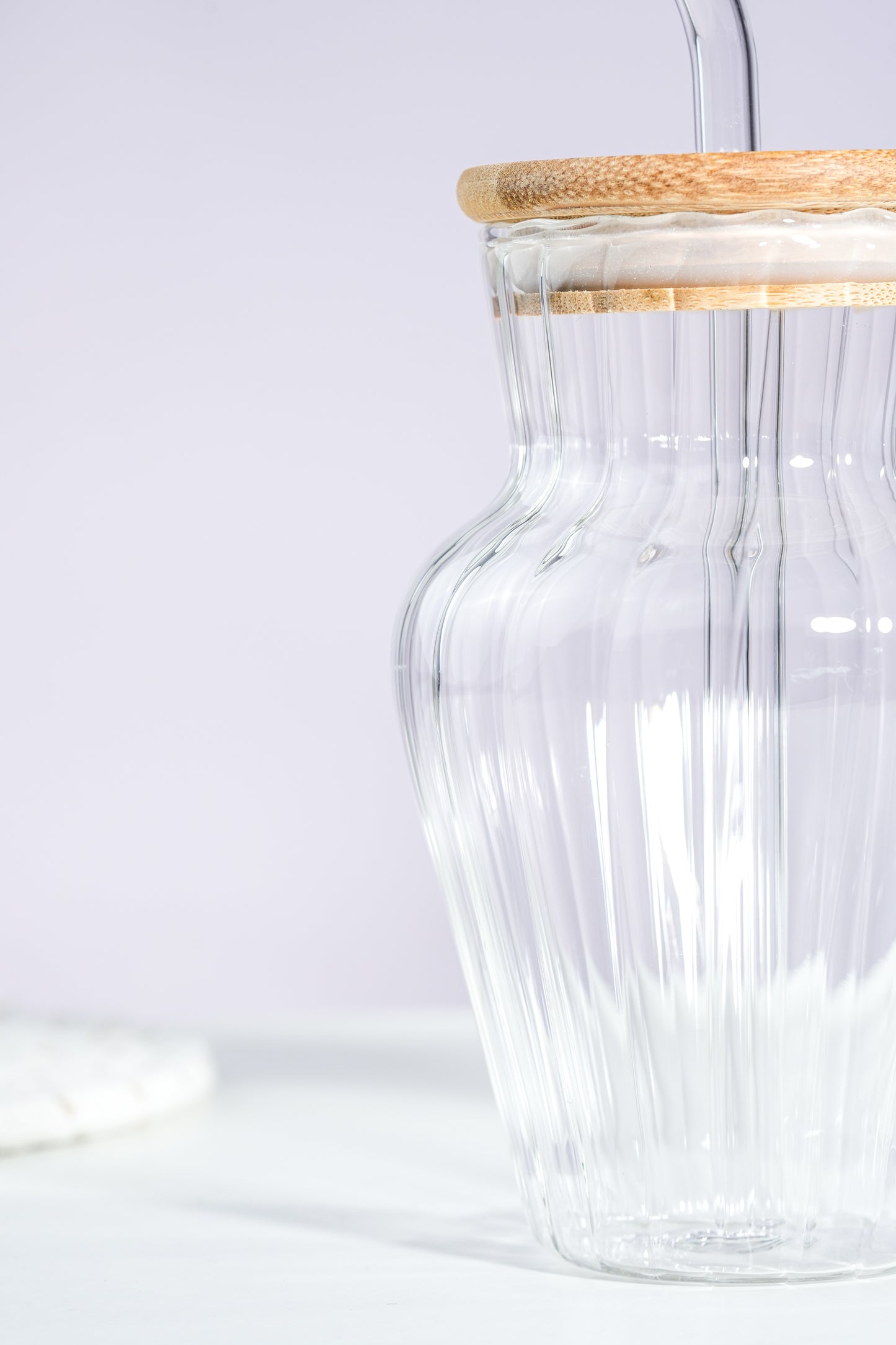 Vase Glass Tumbler with Wooden Lid & Glass Straw Set of 2 (450ml)