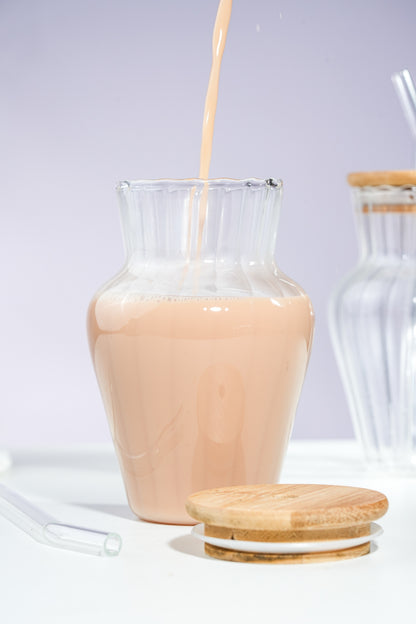 Vase Glass Tumbler with Wooden Lid & Glass Straw Set of 2 (450ml)