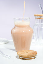 Vase Glass Tumbler with Wooden Lid & Glass Straw Set of 2 (450ml)