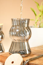 Smoke Wave Glass Tumbler with Wooden Lid & Glass Straw Set of 2 (480ml)