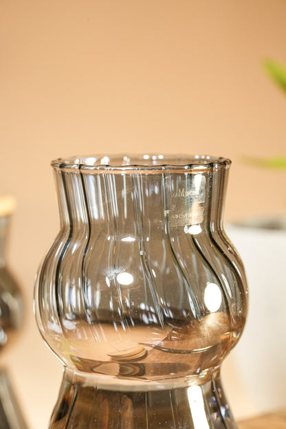 Smoke Wave Glass Tumbler with Wooden Lid & Glass Straw Set of 2 (480ml)