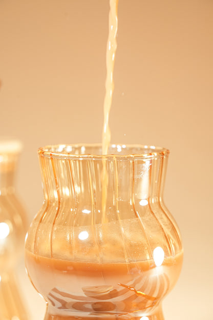 Amber Wave Glass Tumbler with Wooden Lid & Glass Straw Set of 2 (480ml)