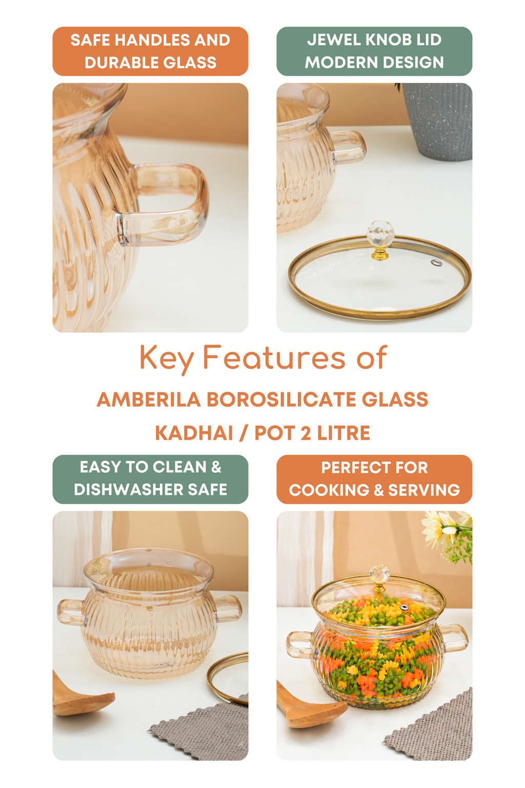 Amberila Borosilicate Glass Kadhai / Pot (2 Litre)