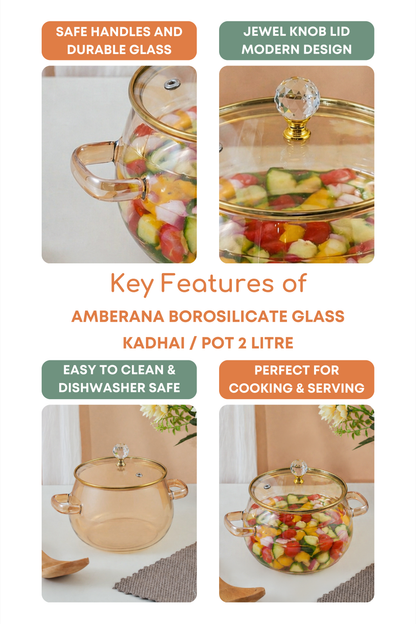 Amberana Borosilicate Glass Kadhai / Pot (2 Litre)