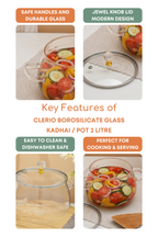 Clerio Borosilicate Glass Kadhai / Pot (2 Litre)
