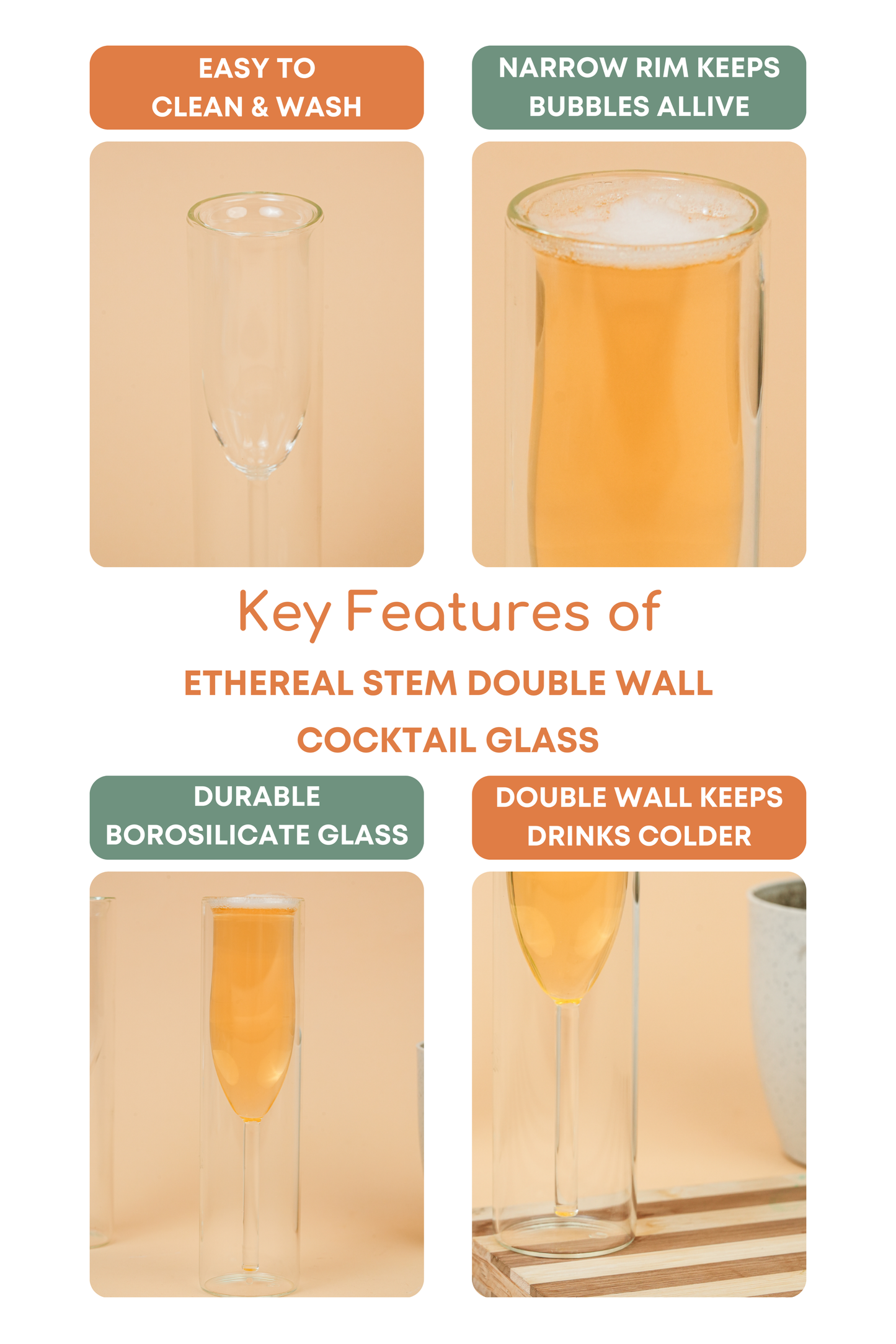 Ethereal Stem Double Wall Cocktail Glass Set of 2 (155ml)