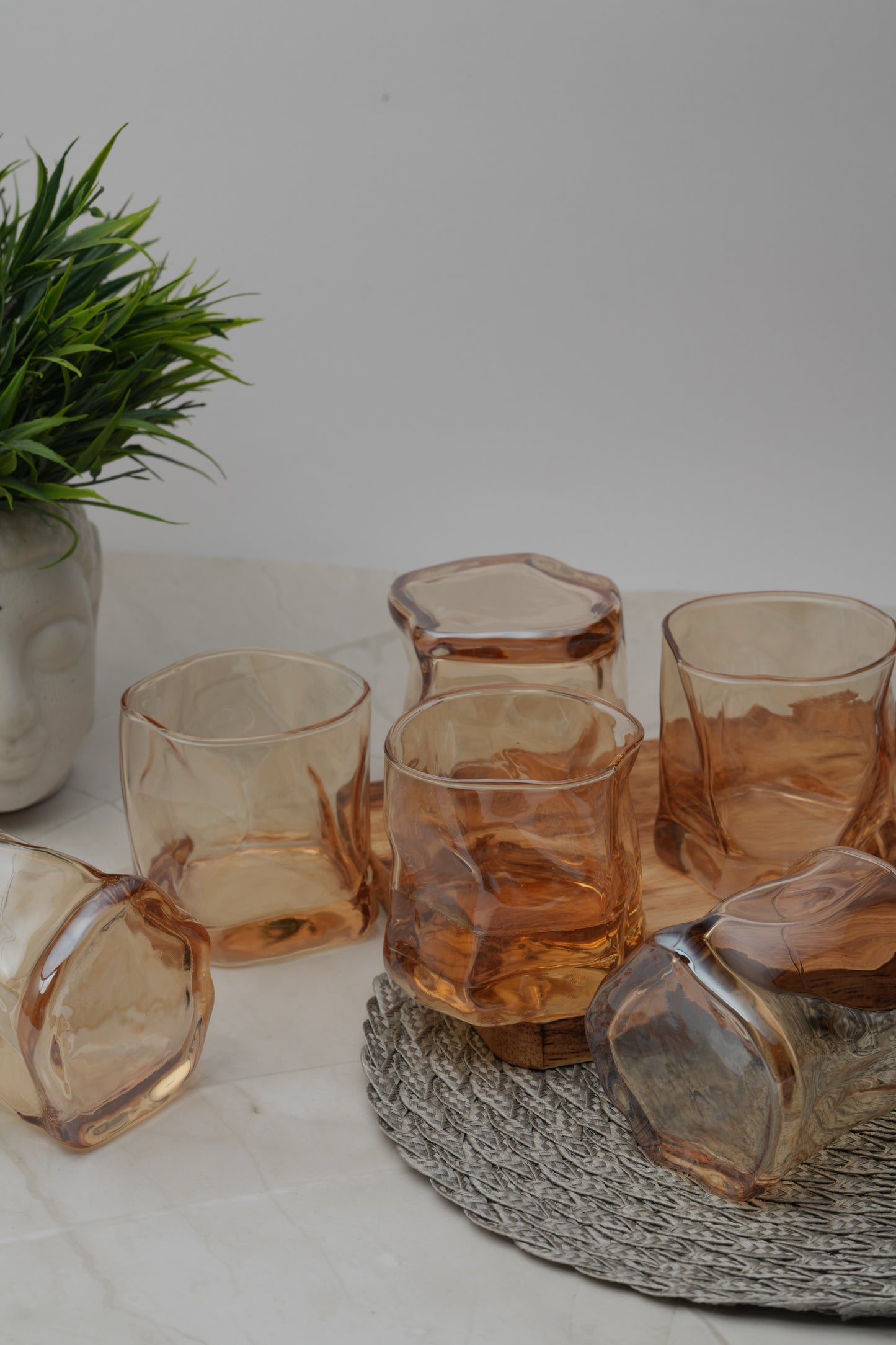 Sculpted Amber Wave Whiskey Glass Set of 6 (300ml)