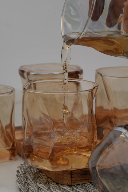 Sculpted Amber Wave Whiskey Glass Set of 6 (300ml)