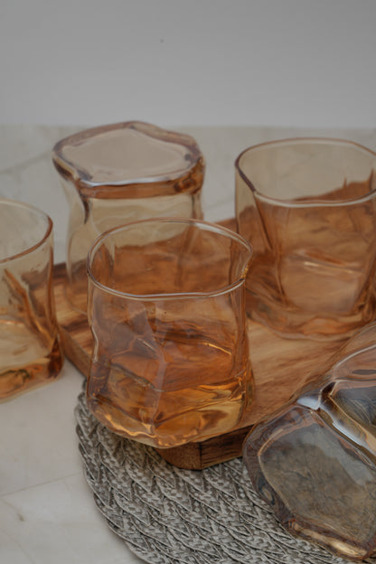 Sculpted Amber Wave Whiskey Glass Set of 6 (300ml)