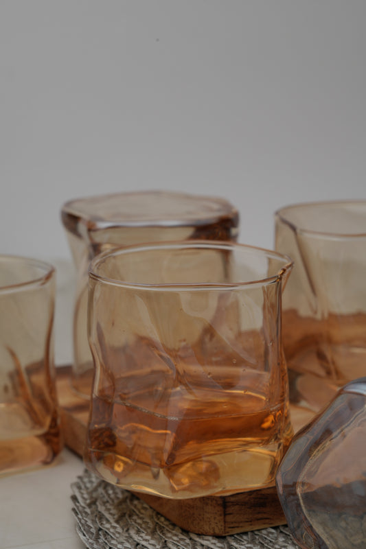 Sculpted Amber Wave Whiskey Glass Set of 6 (300ml)