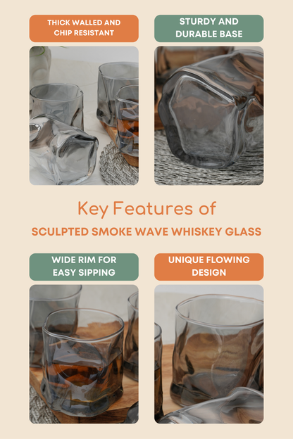 Sculpted Smoke Wave Whiskey Glass Set of 6 (300ml)