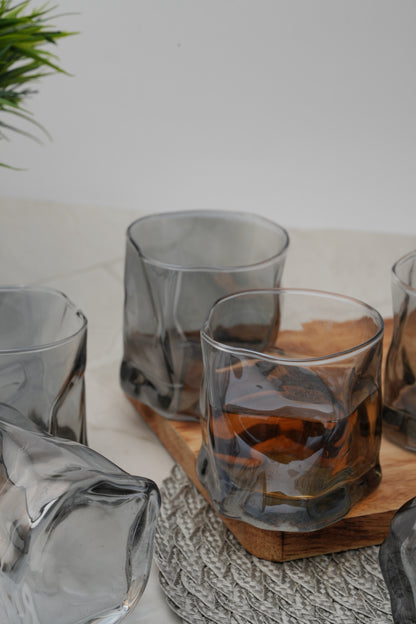 Sculpted Smoke Wave Whiskey Glass Set of 6 (300ml)