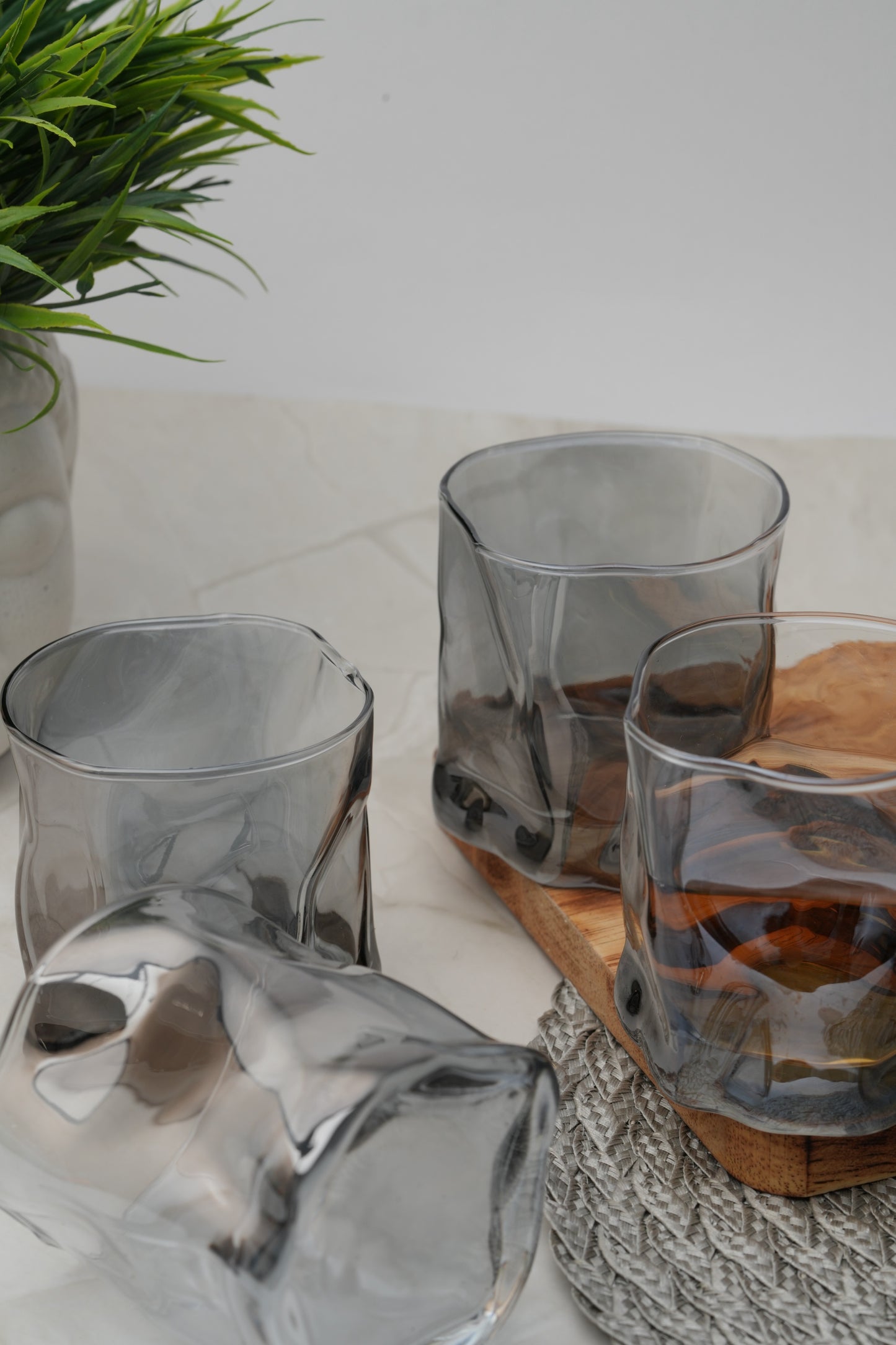 Sculpted Smoke Wave Whiskey Glass Set of 6 (300ml)