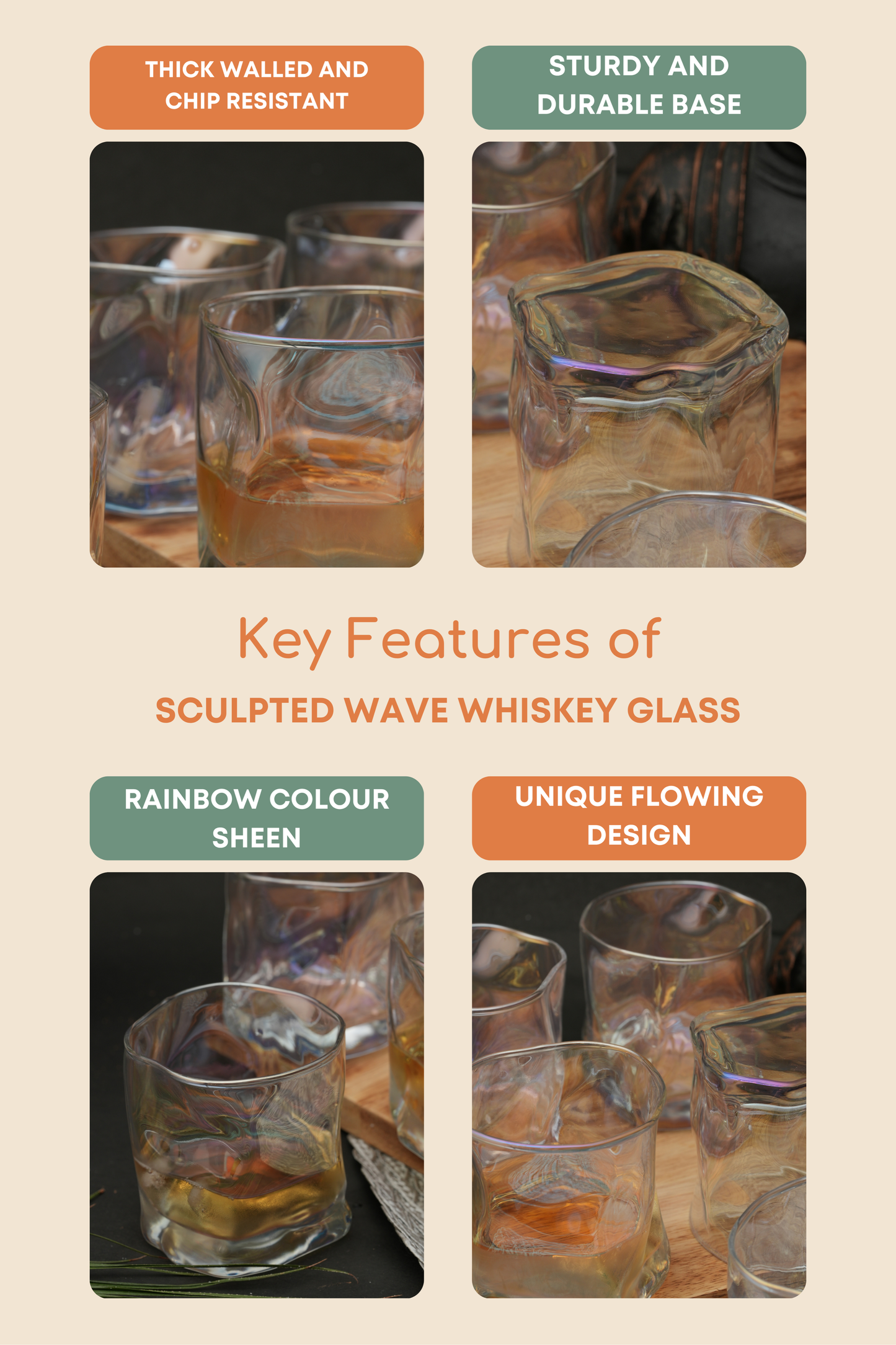 Sculpted Wave Whiskey Glass Set of 6 (280ml)