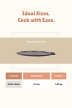 Super Smooth Cast Iron Dosa Tawa 28cm / 11 inch Pre-seasoned, Naturally Nonstick, 100% Pure, Toxin-free, Gas & Induction
