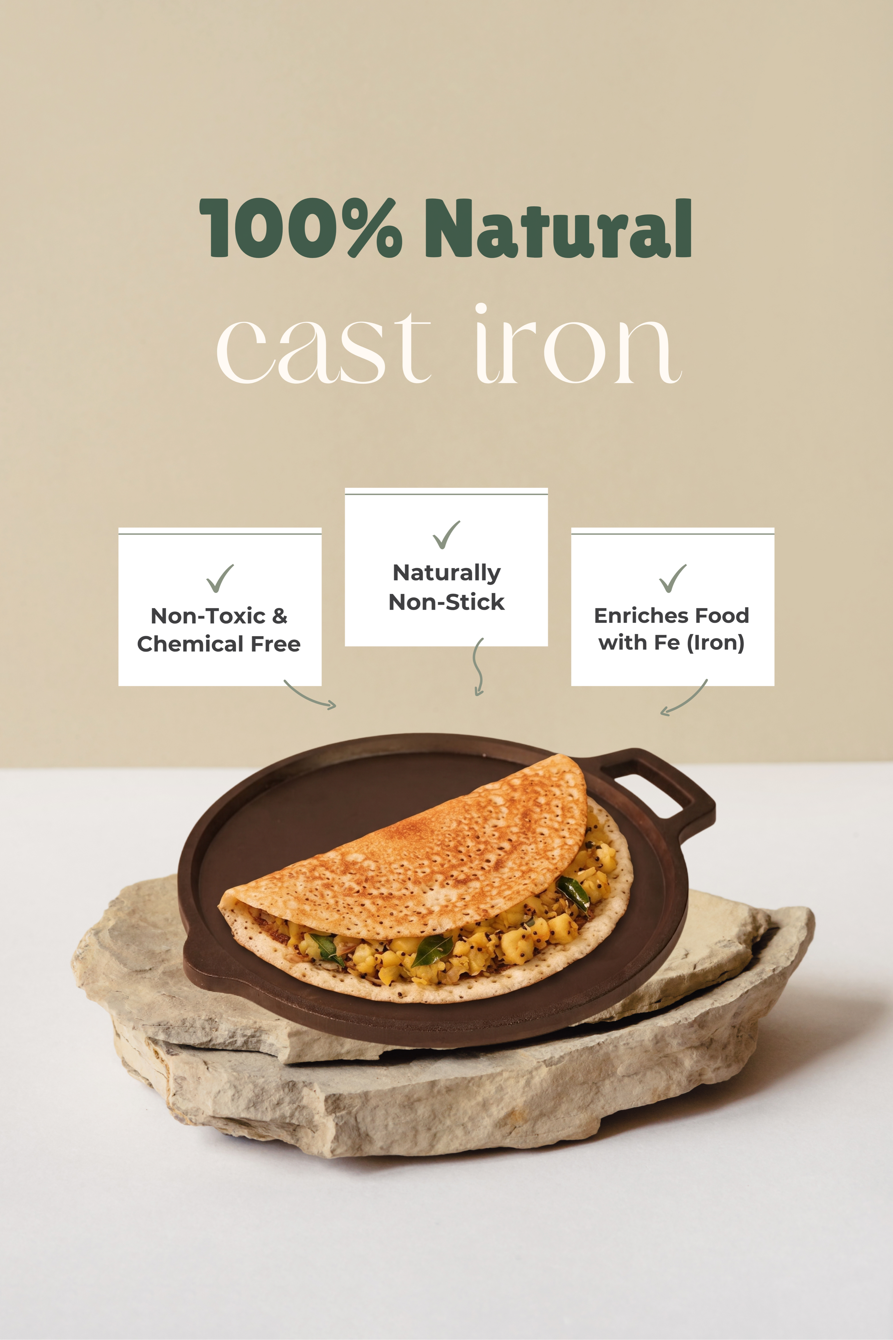 Super Smooth Cast Iron Dosa Tawa 28cm / 11 inch Pre-seasoned, Naturally Nonstick, 100% Pure, Toxin-free, Gas & Induction