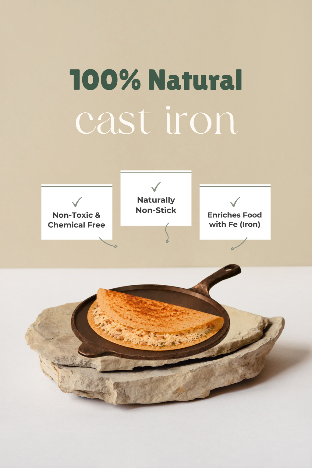 Super Smooth Cast Iron Long Handle Dosa Tawa 30.5cm / 12 inch Pre-seasoned, Naturally Nonstick, 100% Pure, Toxin-free, Gas & Induction