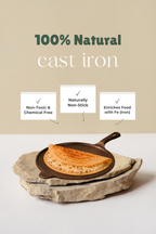 Super Smooth Cast Iron Long Handle Dosa Tawa 30.5cm / 12 inch Pre-seasoned, Naturally Nonstick, 100% Pure, Toxin-free, Gas & Induction