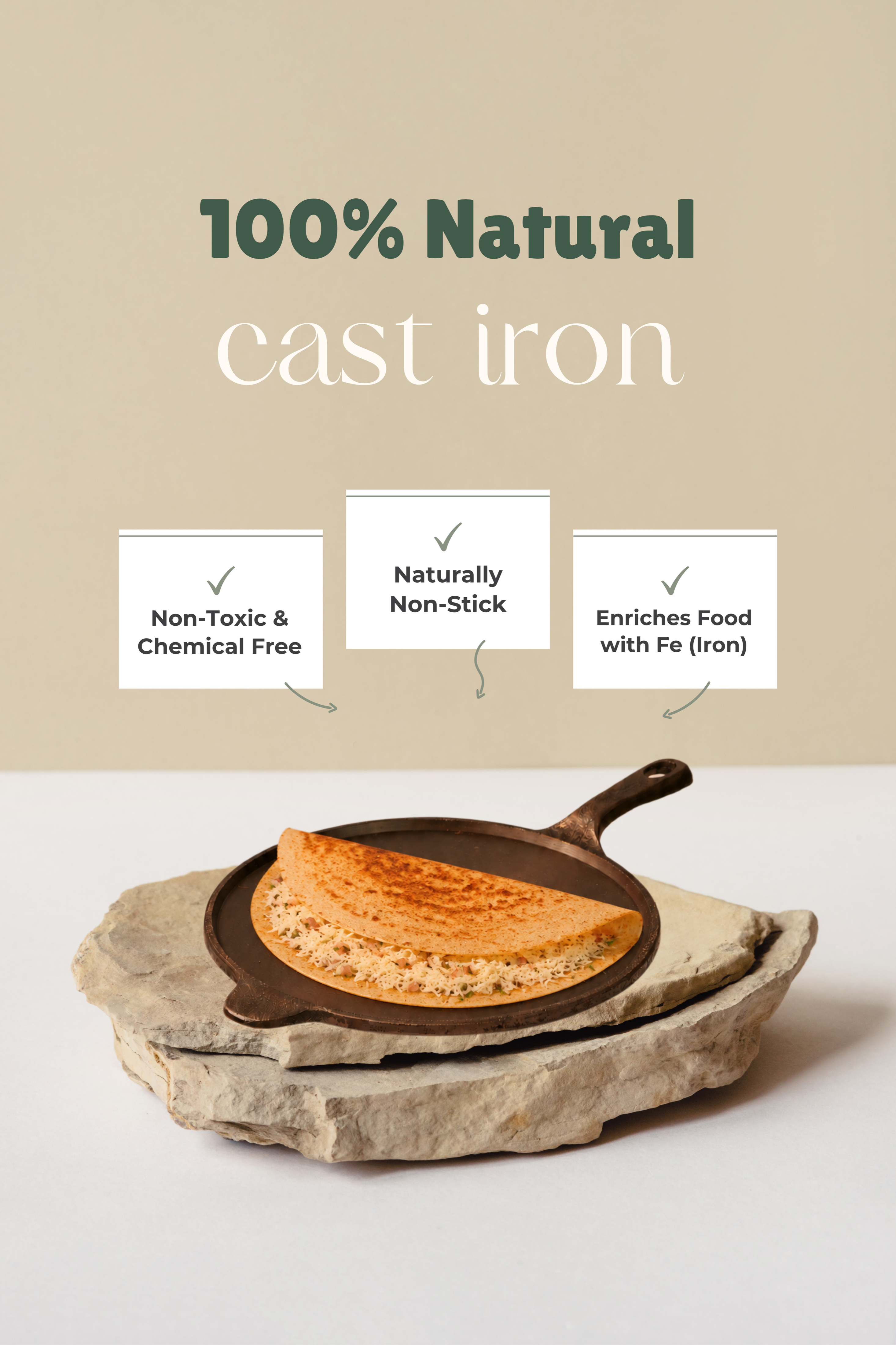Super Smooth Cast Iron Long Handle Dosa Tawa 30.5cm / 12 inch Pre-seasoned, Naturally Nonstick, 100% Pure, Toxin-free, Gas & Induction