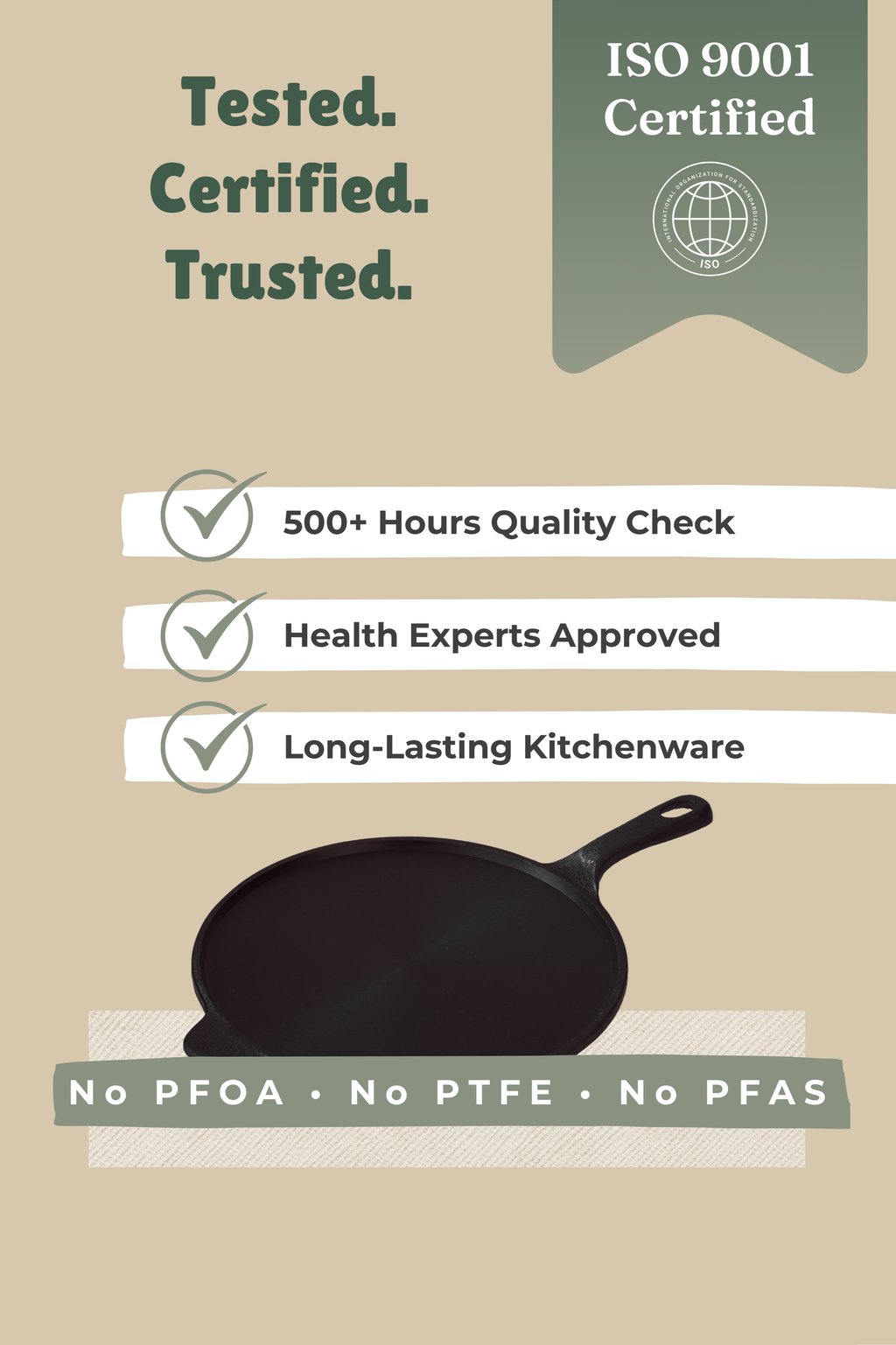 Super Smooth Cast Iron Long Handle Dosa Tawa 30.5cm / 12 inch Pre-seasoned, Naturally Nonstick, 100% Pure, Toxin-free, Gas & Induction