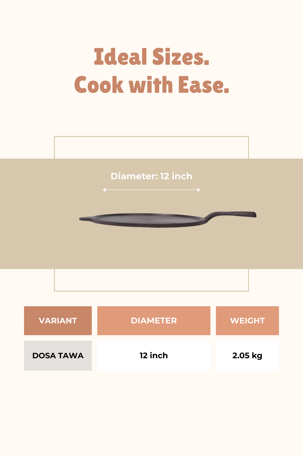 Super Smooth Cast Iron Long Handle Dosa Tawa 30.5cm / 12 inch Pre-seasoned, Naturally Nonstick, 100% Pure, Toxin-free, Gas & Induction