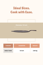 Super Smooth Cast Iron Long Handle Dosa Tawa 30.5cm / 12 inch Pre-seasoned, Naturally Nonstick, 100% Pure, Toxin-free, Gas & Induction