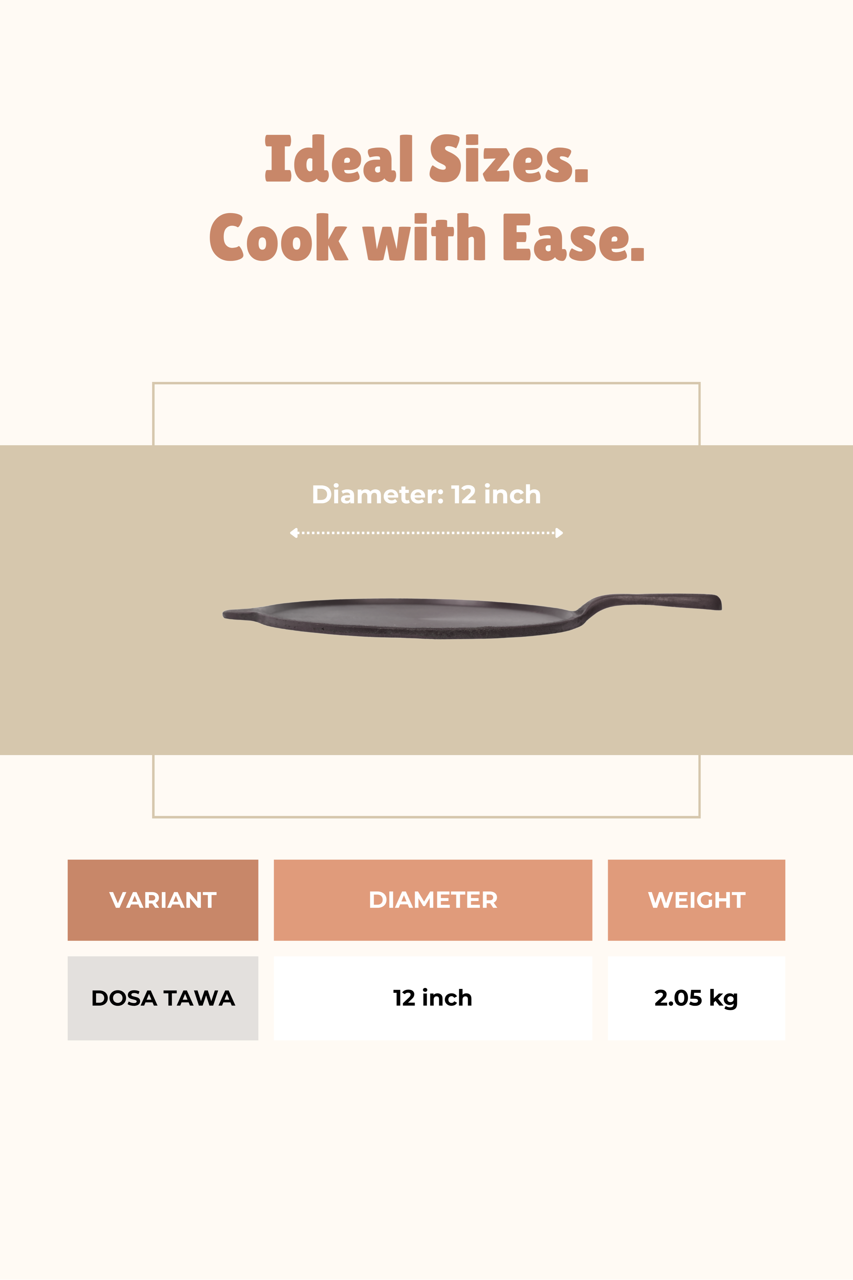 Super Smooth Cast Iron Long Handle Dosa Tawa 30.5cm / 12 inch Pre-seasoned, Naturally Nonstick, 100% Pure, Toxin-free, Gas & Induction