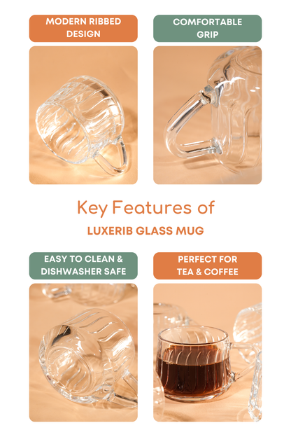 LuxeRib Glass Mug Set of 6 (180ml)